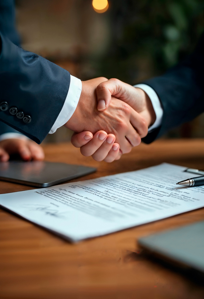 Dos manos estrechadas al firmar un contrato