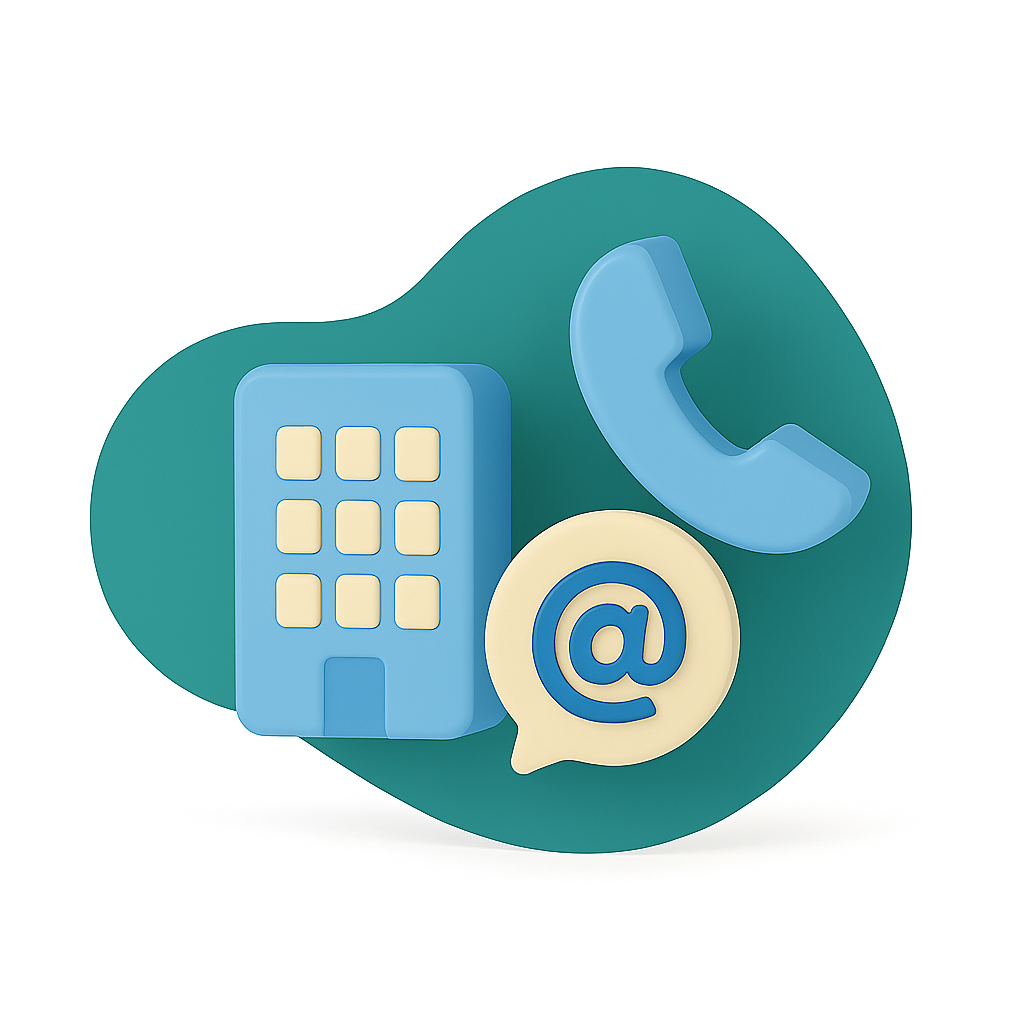 elementos 3d telefono, edificio, arroba