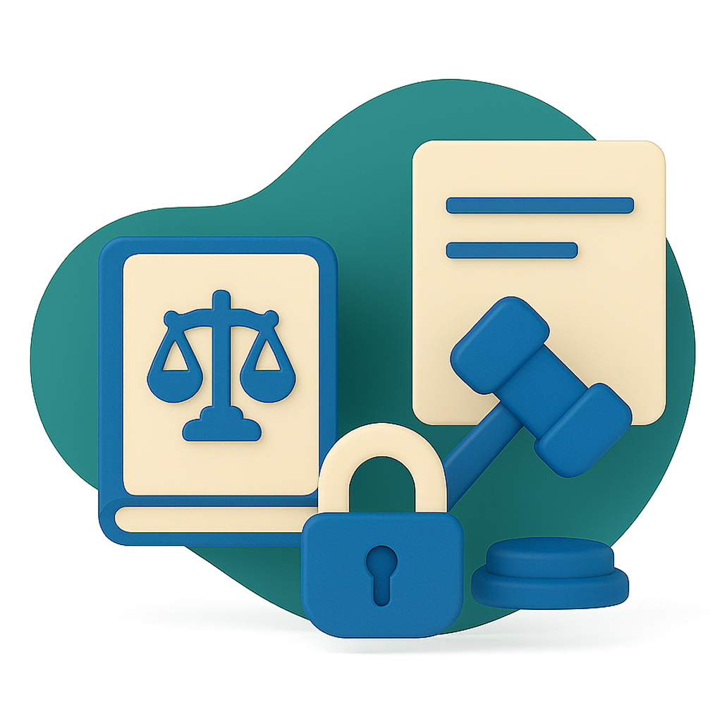 elementos 3d normatividad, balanza, martillo, candado