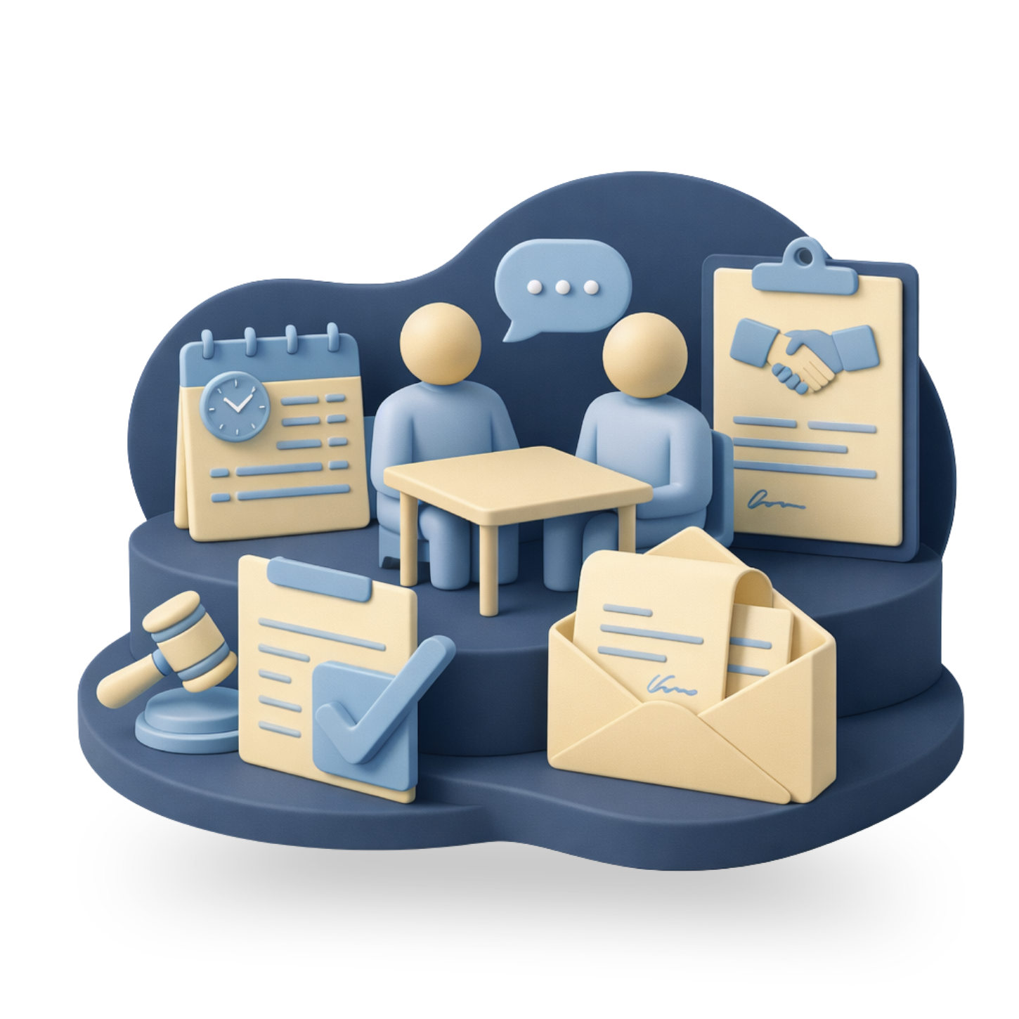 mancha color azul, elementos 3d, personas, calendario, correo, lista