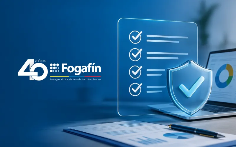 Logo de Fogafín e ícono de documento y escudo de control